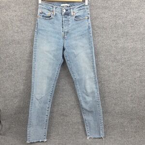 Levis Jeans Womens 26 Wedgie Blue High Rise Distressed Raw Hem Button Fly Denim